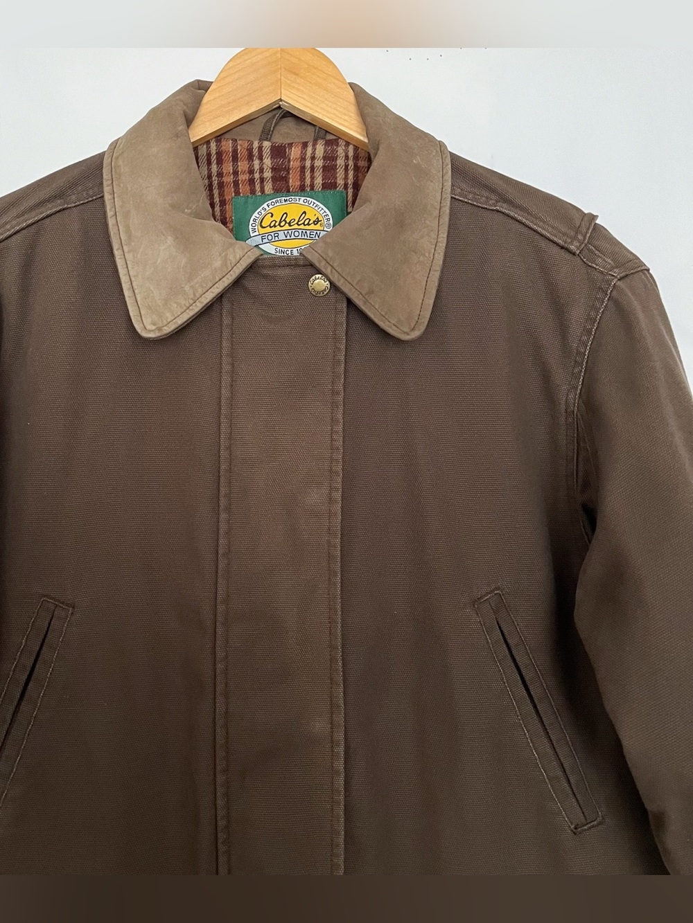 VTG Cabelas Chore Barn Coat Cotton Canvas Field Jacket Thick Size Large Brown - Picture 2 of 15